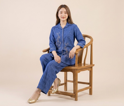 Indigo Blossom Linen Co-ord Set