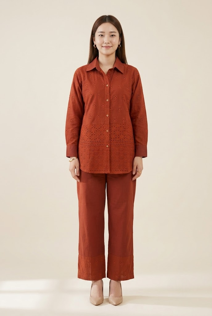 Cinnamon Charm – Premium Cambric Cotton Hakoba Co-ord Set