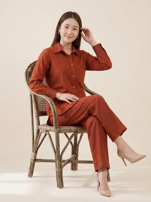 Cinnamon Charm – Premium Cambric Cotton Hakoba Co-ord Set