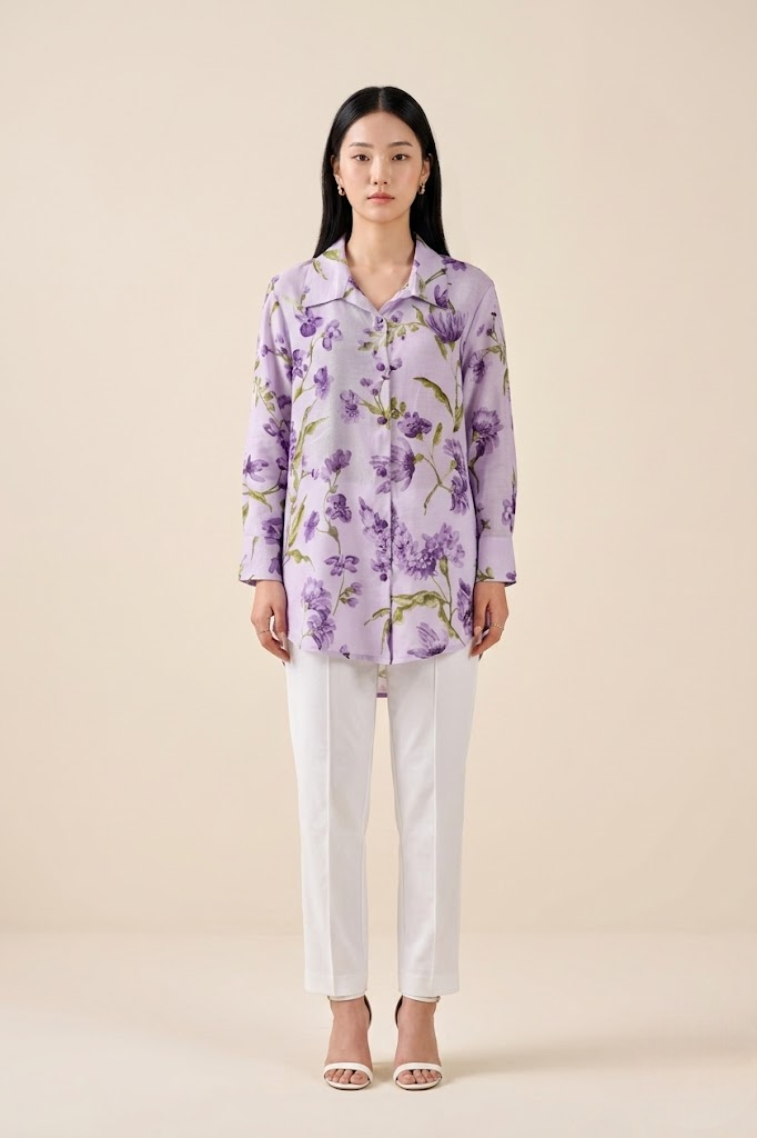 Lavender Bloom Premium Cupro Muslin Shirt