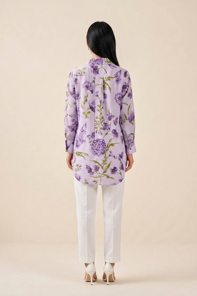 Lavender Bloom Premium Cupro Muslin Shirt