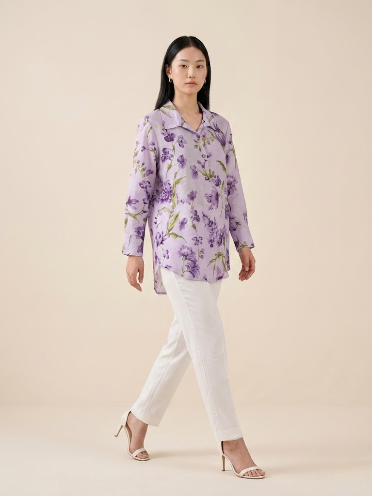 Lavender Bloom Premium Cupro Muslin Shirt