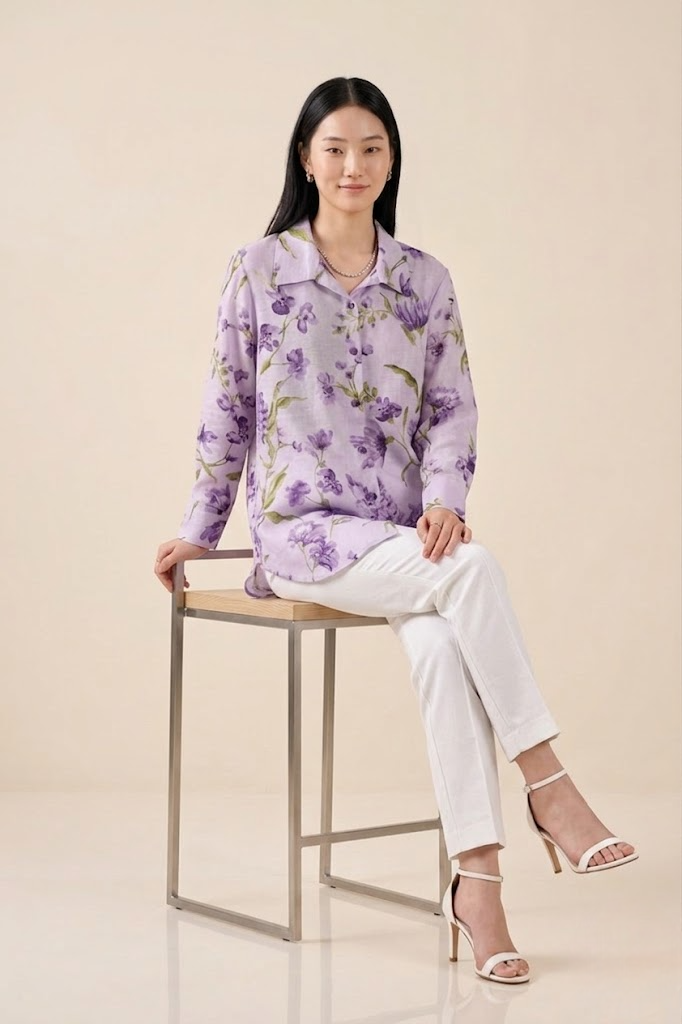 Lavender Bloom Premium Cupro Muslin Shirt