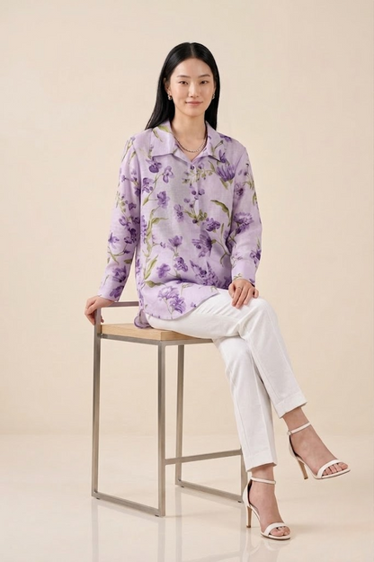 Lavender Bloom Premium Cupro Muslin Shirt
