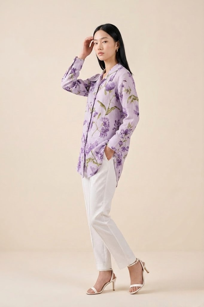 Lavender Bloom Premium Cupro Muslin Shirt