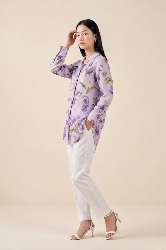 Lavender Bloom Premium Cupro Muslin Shirt