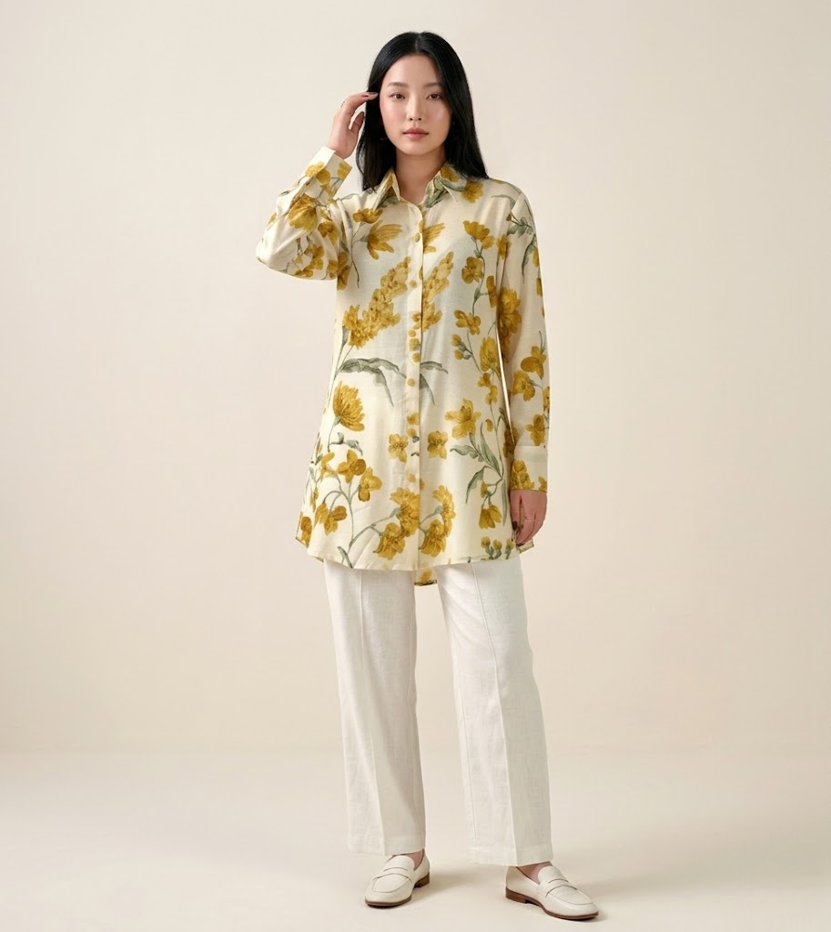 Yellow Bloom Premium Cupro Muslin Shirt