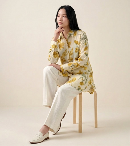 Yellow Bloom Premium Cupro Muslin Shirt
