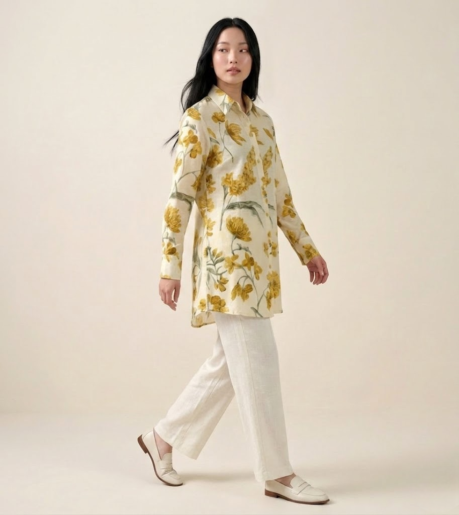 Yellow Bloom Premium Cupro Muslin Shirt