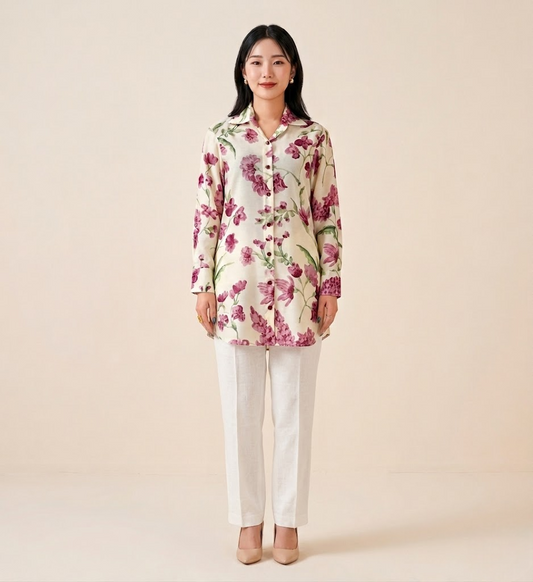 Vintage Rose Bloom Premium Cupro Muslin Shirt