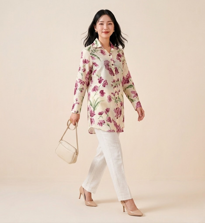 Vintage Rose Bloom Premium Cupro Muslin Shirt