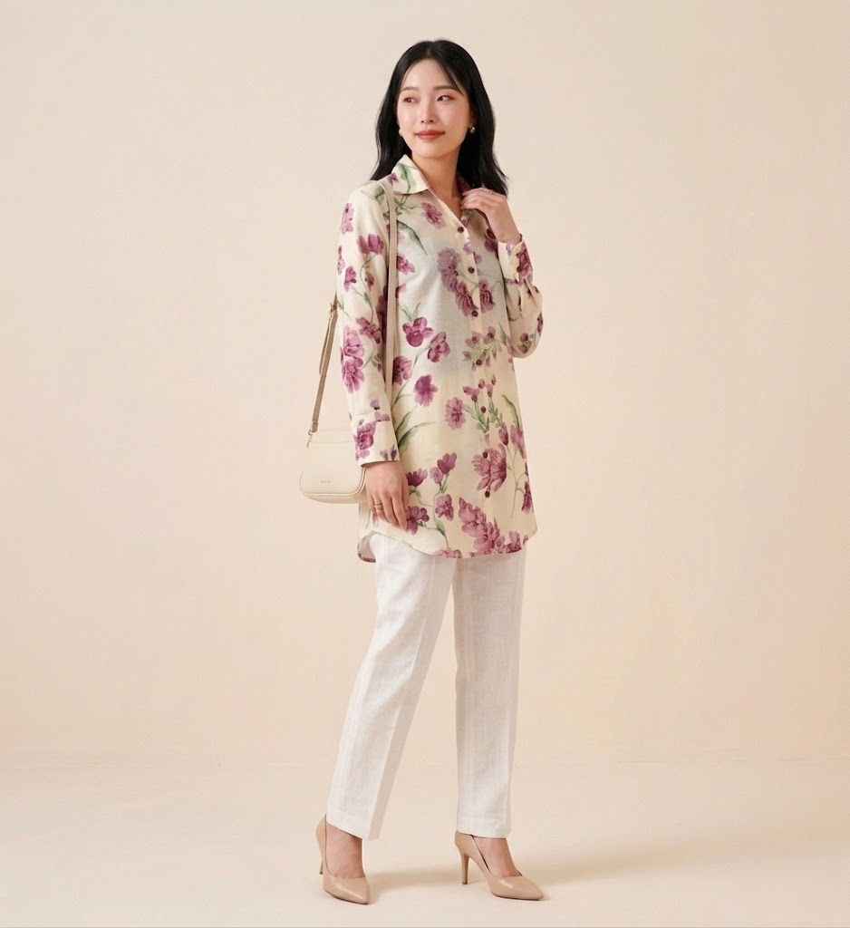 Vintage Rose Bloom Premium Cupro Muslin Shirt