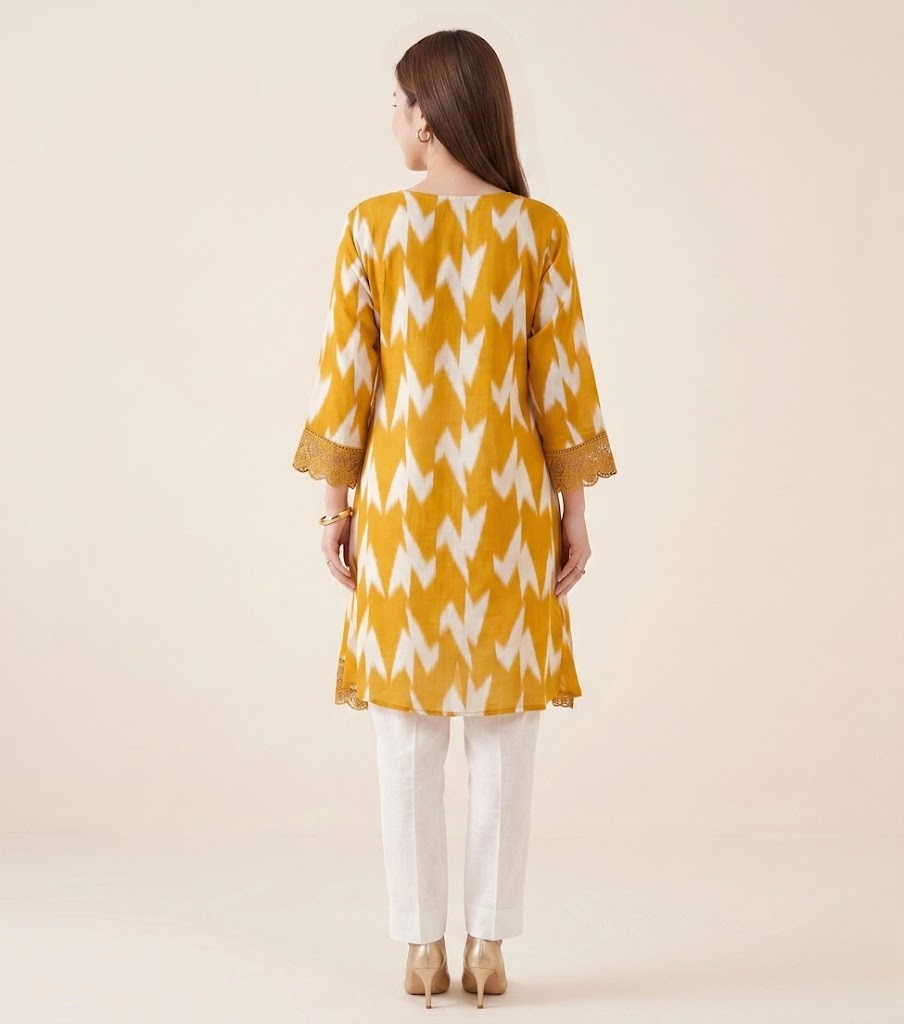 Golden Ochre Chinon Ikat Print Tunic Kurti