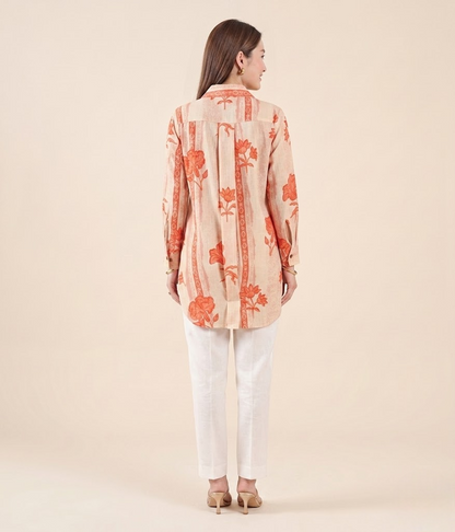 Saffron Floral Handloom Cotton Shirt