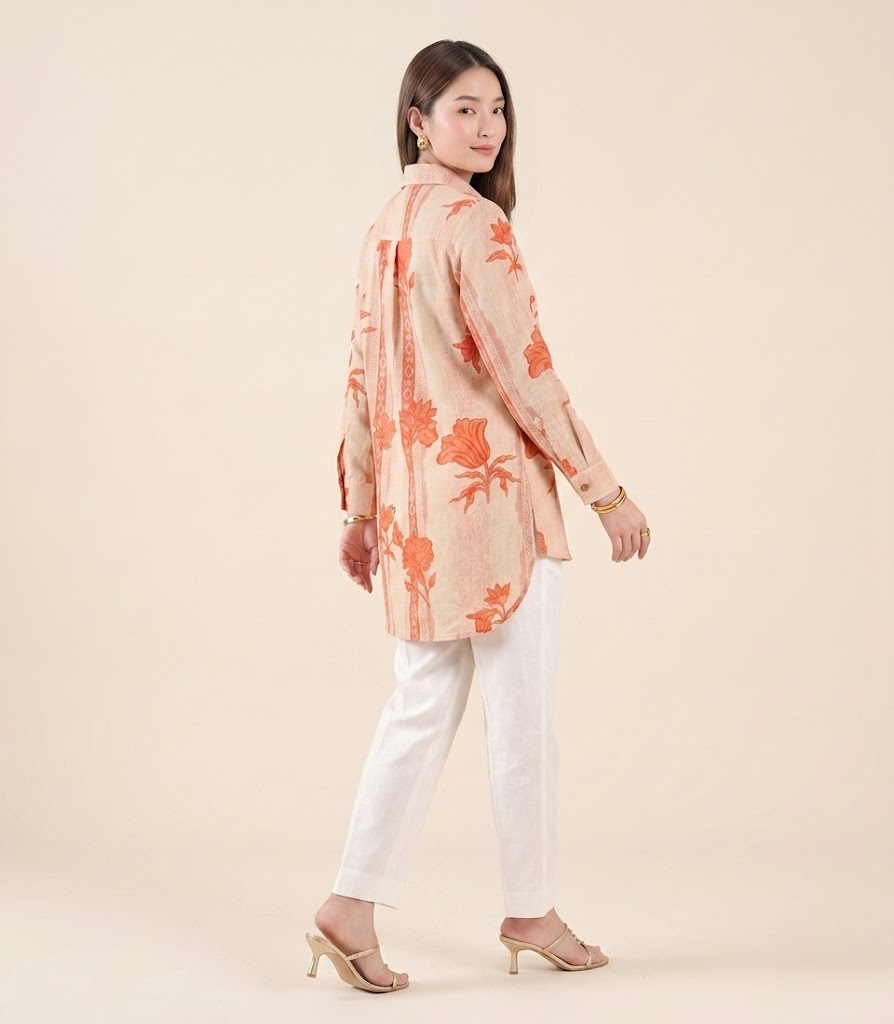 Saffron Floral Handloom Cotton Shirt
