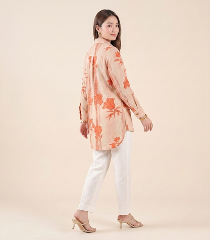 Saffron Floral Handloom Cotton Shirt