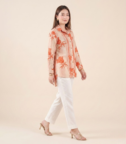Saffron Floral Handloom Cotton Shirt