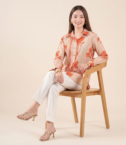 Saffron Floral Handloom Cotton Shirt