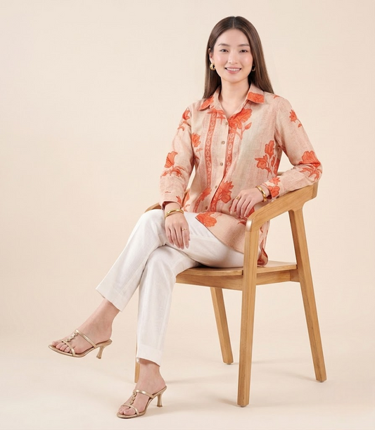 Saffron Floral Handloom Cotton Shirt
