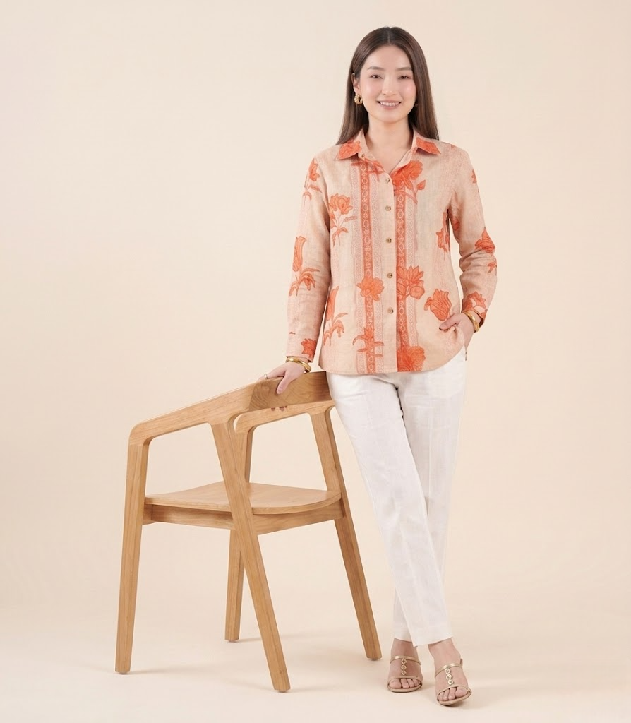 Saffron Floral Handloom Cotton Shirt