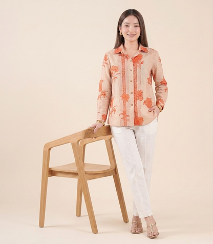 Saffron Floral Handloom Cotton Shirt