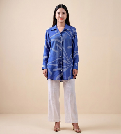Indigo Bandhej Premium Cupro Muslin Shirt