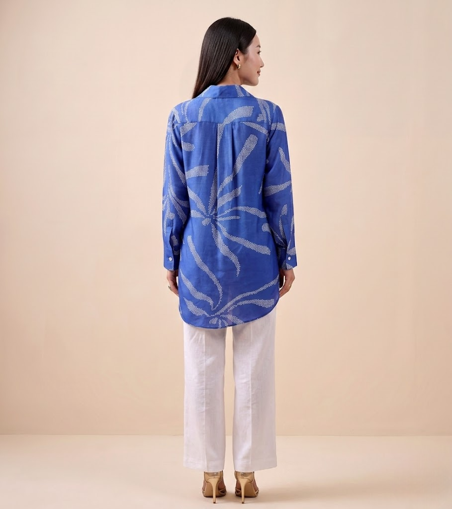 Indigo Bandhej Premium Cupro Muslin Shirt