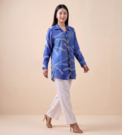 Indigo Bandhej Premium Cupro Muslin Shirt