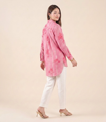 Rosy Blush Handloom Cotton Floral Shirt