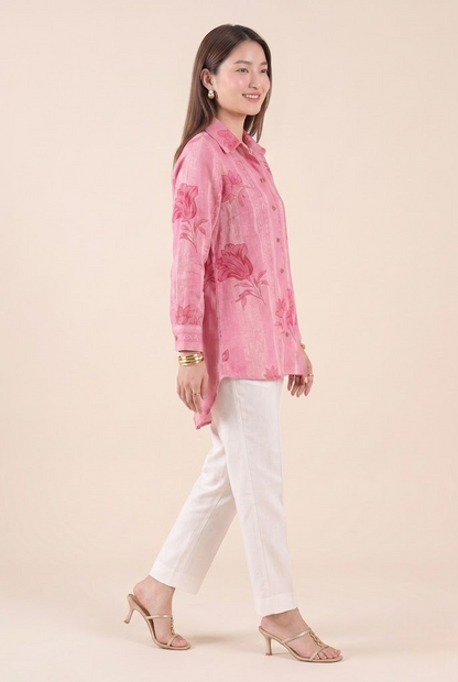 Rosy Blush Handloom Cotton Floral Shirt