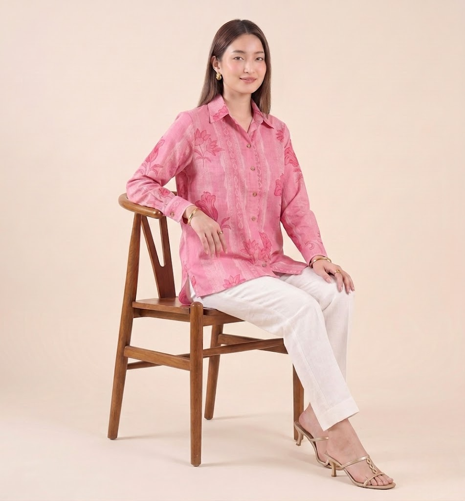 Rosy Blush Handloom Cotton Floral Shirt