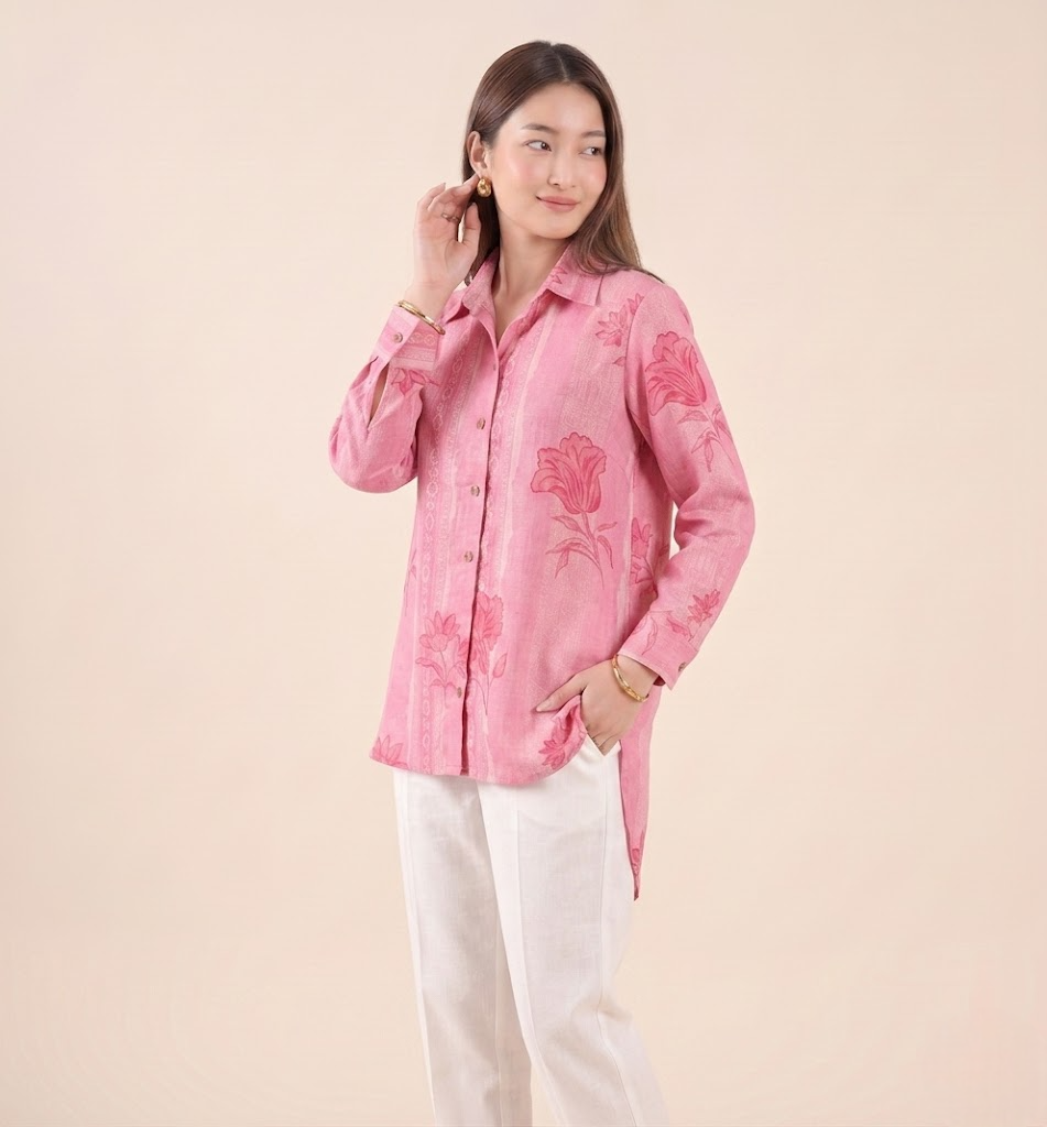 Rosy Blush Handloom Cotton Floral Shirt