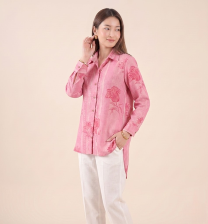 Rosy Blush Handloom Cotton Floral Shirt