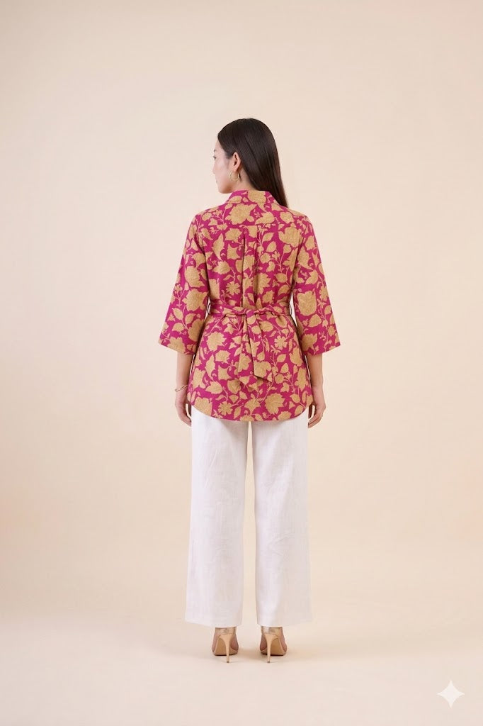 The Berry Boho with Adjustable Back Tie Muslin Shirt