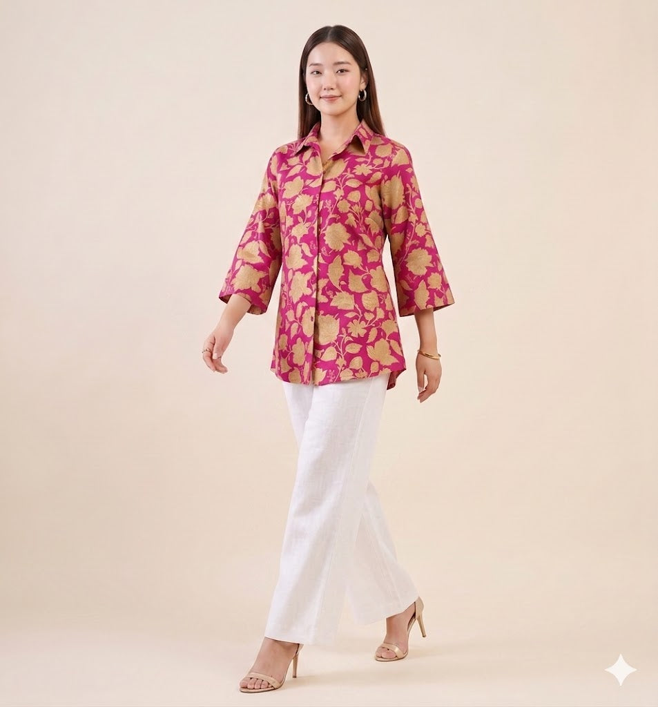 The Berry Boho with Adjustable Back Tie Muslin Shirt