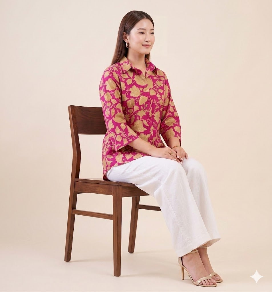 The Berry Boho with Adjustable Back Tie Muslin Shirt