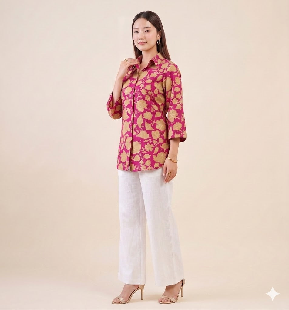 The Berry Boho with Adjustable Back Tie Muslin Shirt