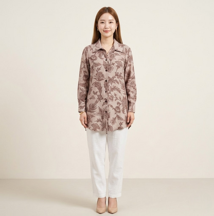 Muted Mauve Autumn Leaf Premium Cupro Muslin Shirt