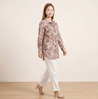 Muted Mauve Autumn Leaf Premium Cupro Muslin Shirt