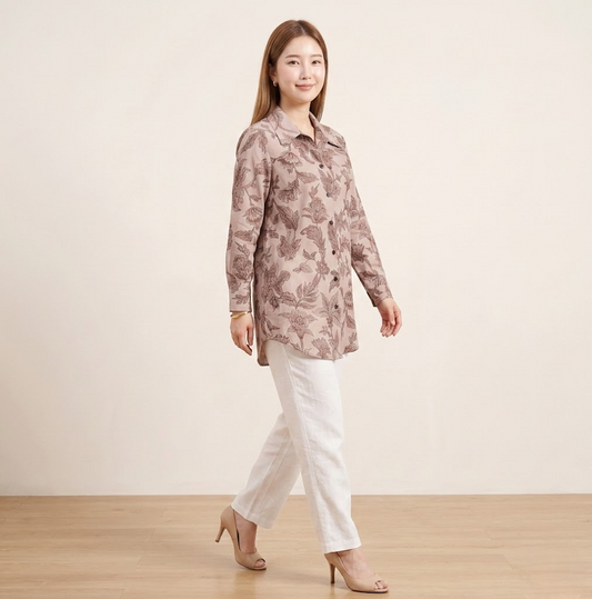 Muted Mauve Autumn Leaf Premium Cupro Muslin Shirt