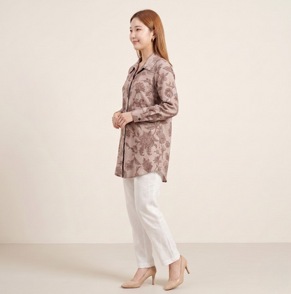Muted Mauve Autumn Leaf Premium Cupro Muslin Shirt