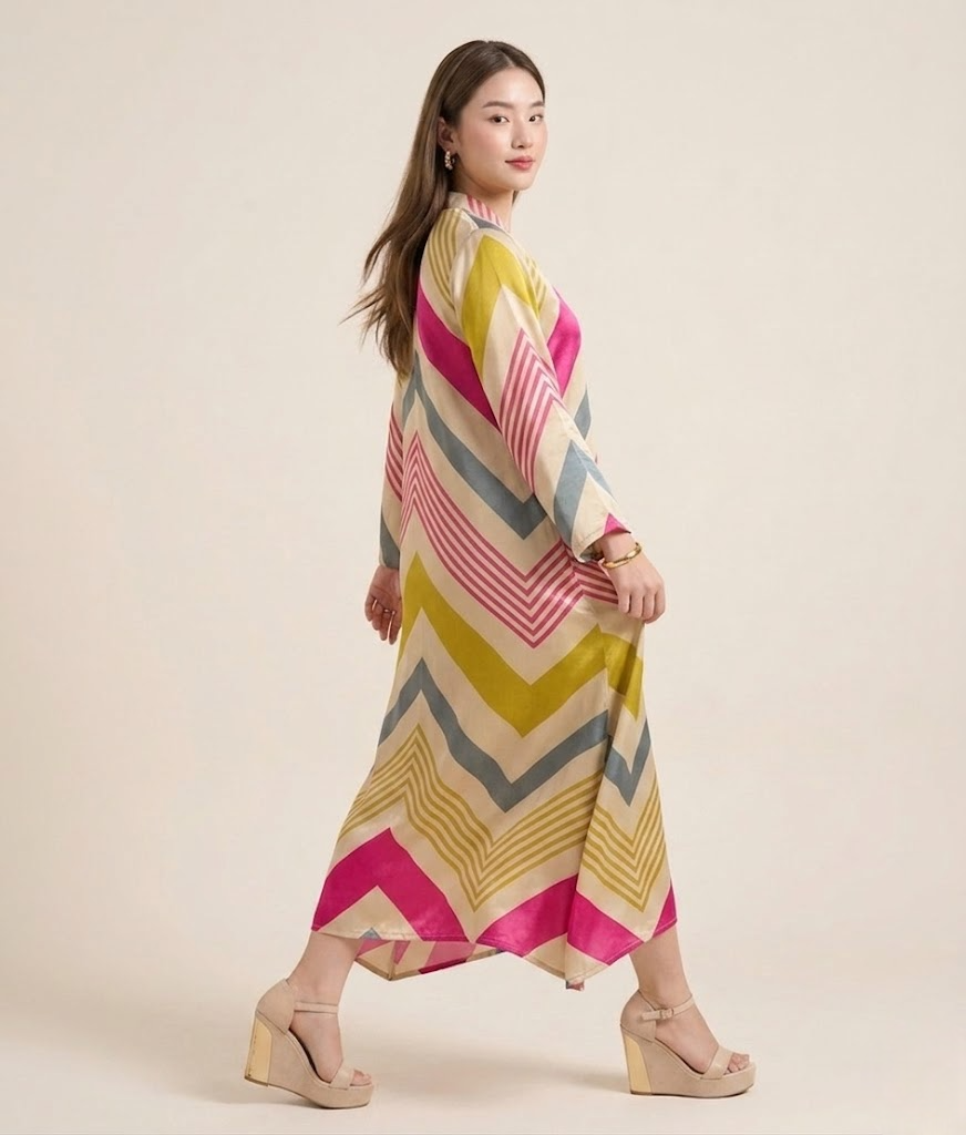 Luxe Chevron Pure Gajji Silk Maxi Dress