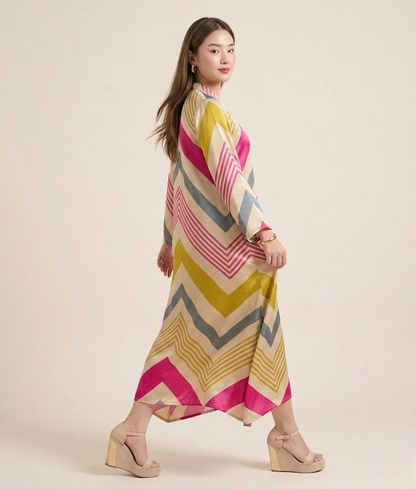Luxe Chevron Pure Gajji Silk Maxi Dress