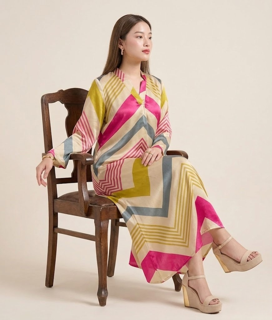 Luxe Chevron Pure Gajji Silk Maxi Dress