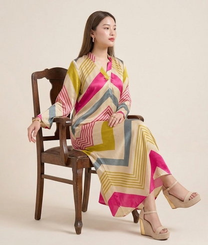 Luxe Chevron Pure Gajji Silk Maxi Dress
