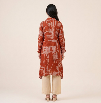 Rust Bandhej Lustrous Silk Kurta