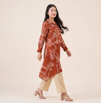 Rust Bandhej Lustrous Silk Kurta