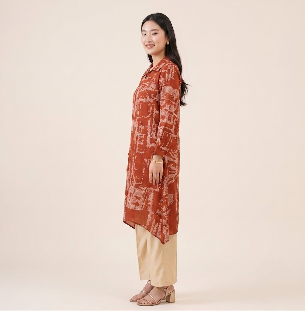 Rust Bandhej Lustrous Silk Kurta