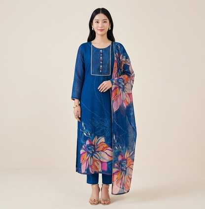 Sapphire Floral Organza Silk Kurta Set