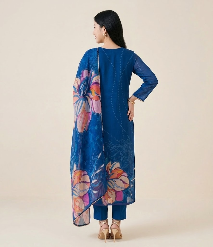 Sapphire Floral Organza Silk Kurta Set